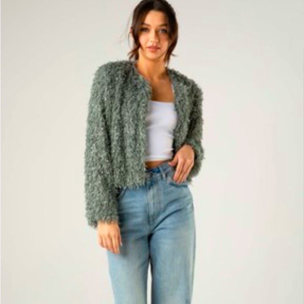 Dance & Marvel Textured Shaggy Long Sleeve Jacket